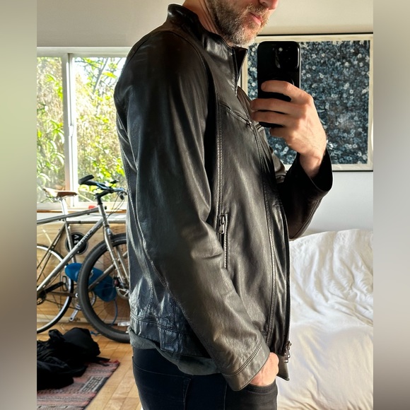 Never Worn Gimo's Black Leather Biker Jacket in perfect condition - Picture 4 of 8